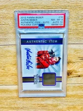 Justin Bieber 2012 Panini Authentic Item Patch Auto PSA 8