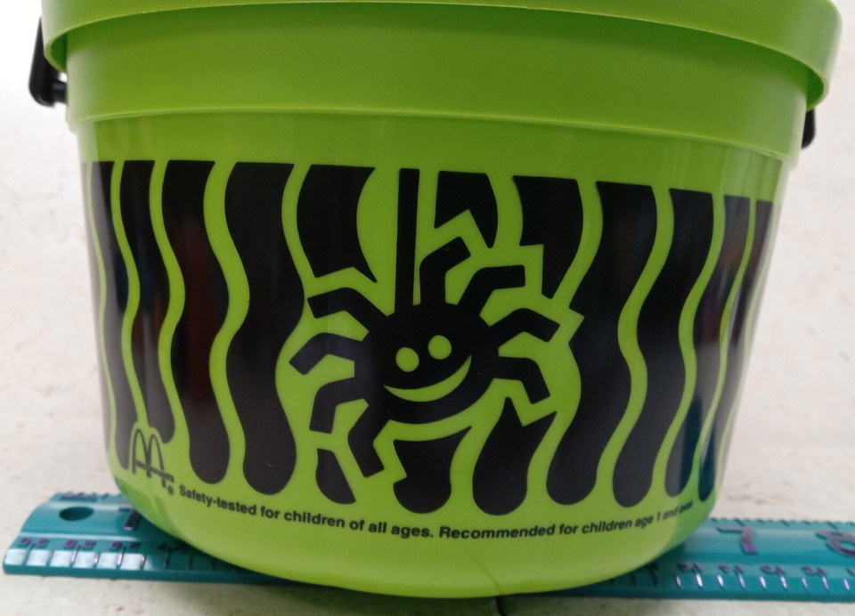 VINTAGE McDonalds HALLOWEEN BUCKET Green Witch Spider Happy Meal Pail w