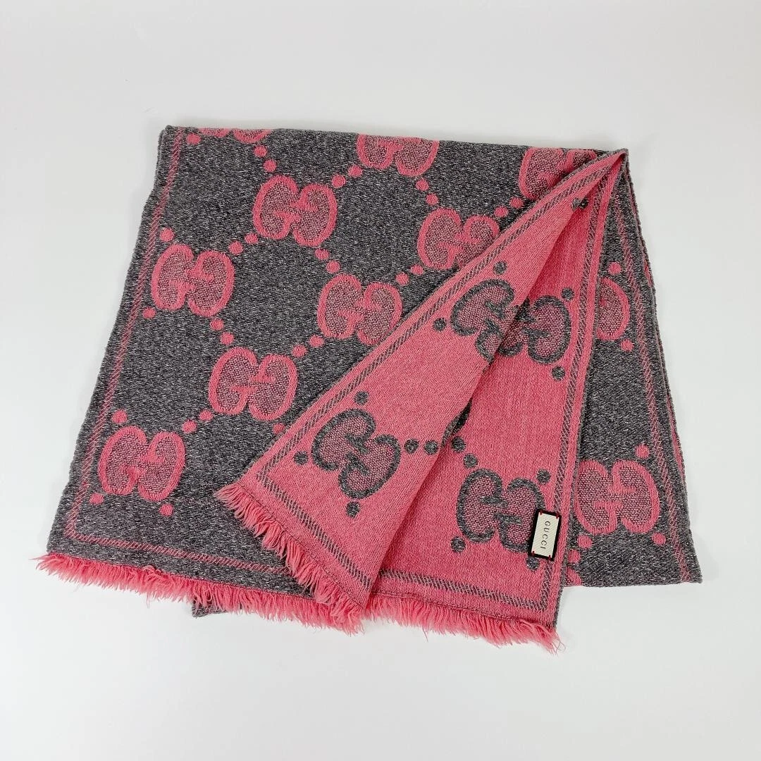 Foulard GUCCI tissu authentique mode paillettes jacquard rose x gris