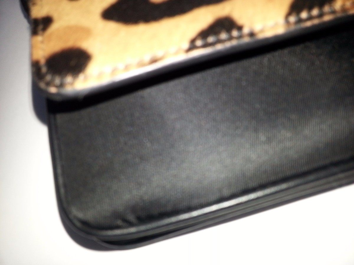 NEW Auth PRADA Calf Hair Nylon Leather Flap Clutch Crossbody