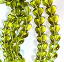 50 Czech Pressed Glass Transparent Olivine Green 8x8mm Indented Heart Beads