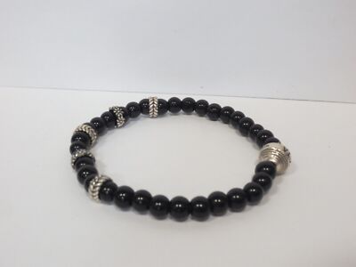 INVICTA RESERVE 925 GEMSTONE ELASTIC BRACELET BLACK GLASS S/M