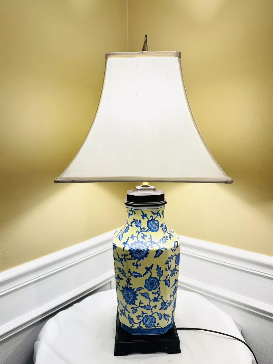 Beautiful Vintage Kaiser Kuhn Lighting Blue and Yellow Porcelain Table Lamp