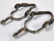 U.S., Pair of Western style Spurs, hallmarked, Iron/Cupper/Leather, gc