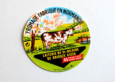 ETIKETT SCHACHTEL KÄSE AUS DER NORMANDIE: LAITERIE ST-HILAIRE, BRIOUZE - KUH LABEL