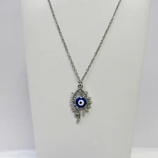 Stainless Steel Crystal Evil Eye Charm Necklace Pendant Adjustable #348