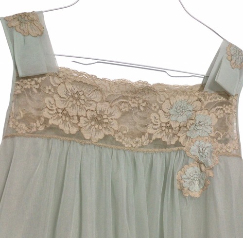 Vintage Nylon Floral Lace Double Layer Babydoll Nightgown - Picture 11 of 12
