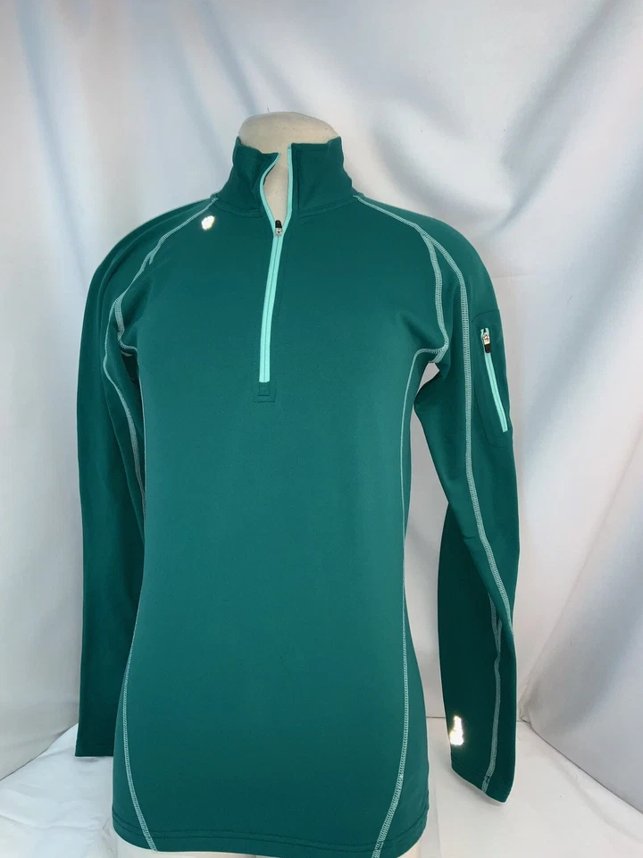 Pullover de yoga estoico M para mujer azul verdoso 1/4 cremallera nailon poli licra YGI L1-106 Foto 2 de 4