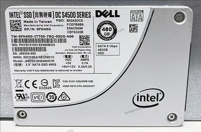 DELL Intel DC S4500 Series 480GB SSD 2.5''6Gb/s SATA  0FH49G SSDSC2KB480G7R