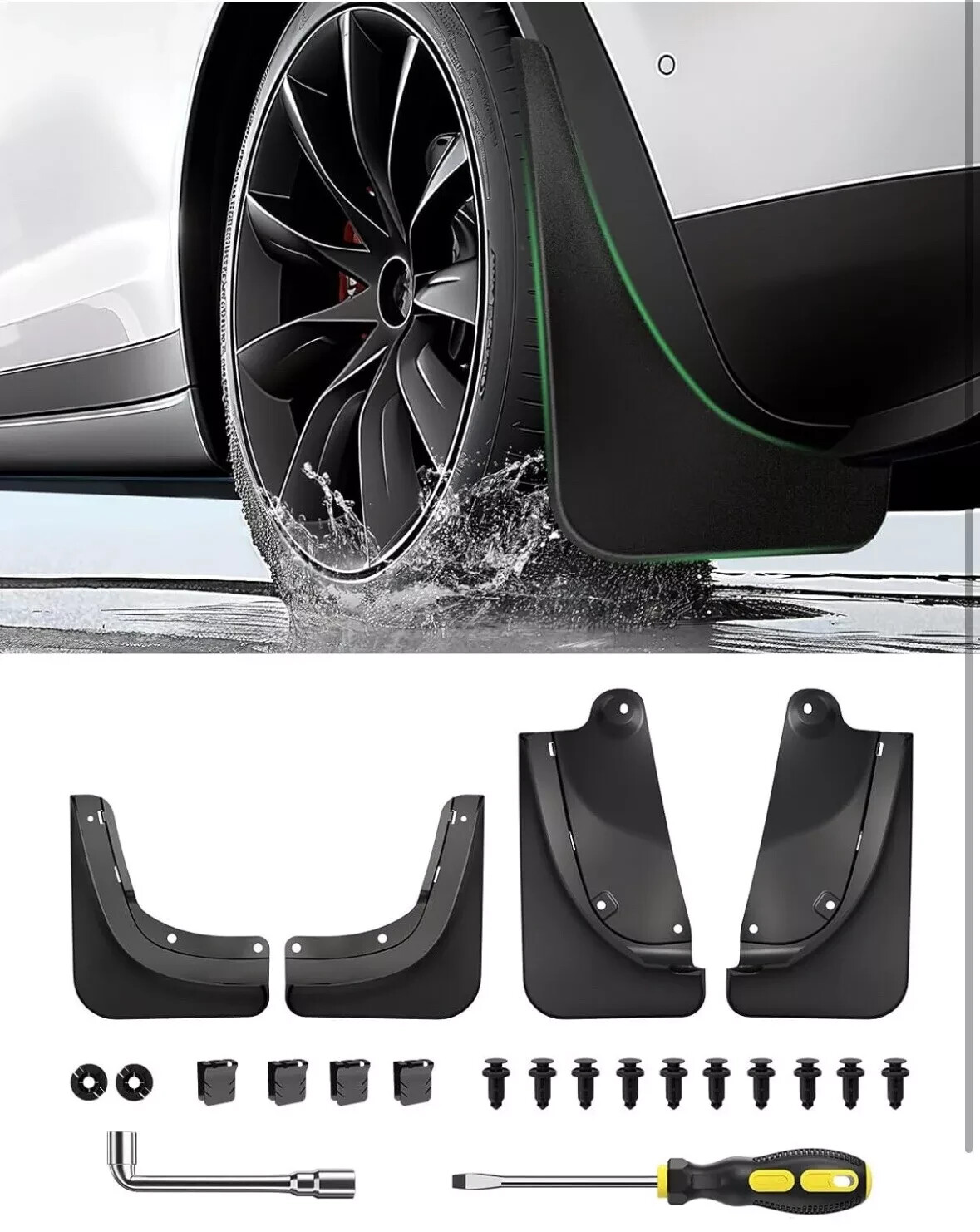 Zanch Tesla Model Y Mud Flaps-Set Of 4 Black New No Drill All Weather FAST SHIP