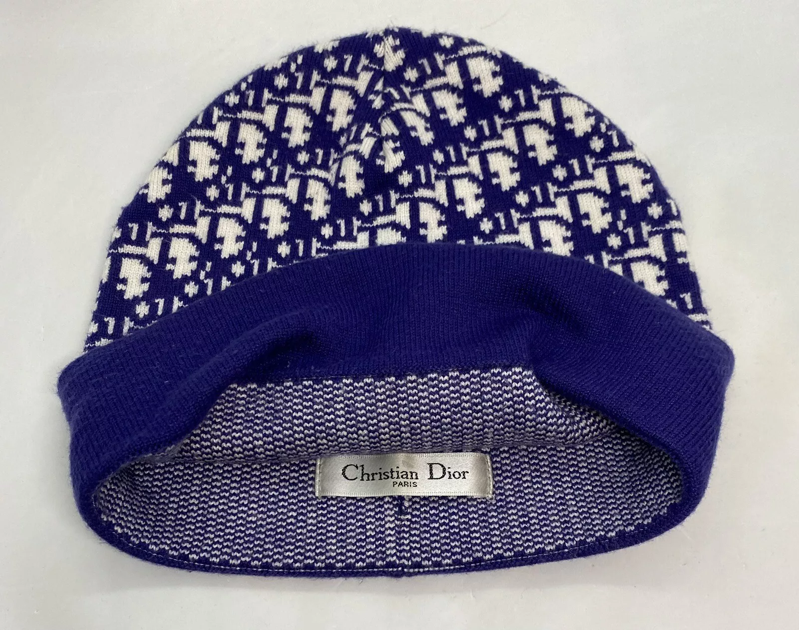 Chapeau logo tricoté bleu et blanc Christian Dior