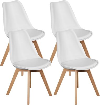 Set of 4 PU Leather Dining Chairs with Wood Leg Mid Century Modern Kitchen Chair