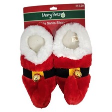 DanDee Kid's Santa Slippers Red Fuzzy Plush Child Size Medium 13-1 NEW