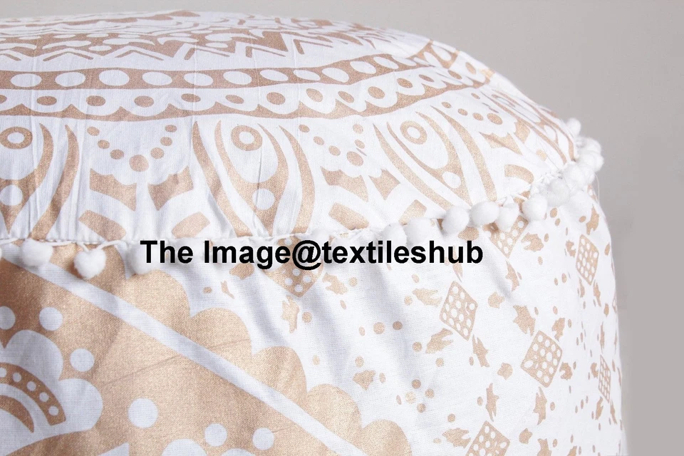 INDIAN WHITE GOLD OMBRE MANDALA OTTOMAN POUFFE FOOT STOOL POUF ROUND FLOOR POUF - Image 2 of 3