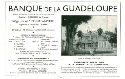 Alte Reklame Bank von Guadeloupe 1935 aus Zeitschrift