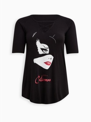NWT TORRID ( 1X)  Lace-Up Raglan Tunic Warner Batman Cat woman Top Criss cross 