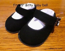 BLACK Velvet MARY JANES  DOLL SHOES fits 15" BITTY BABY DOLL CLOTHES