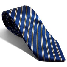 Blue  Gold Striped Repp Tie Handmade 