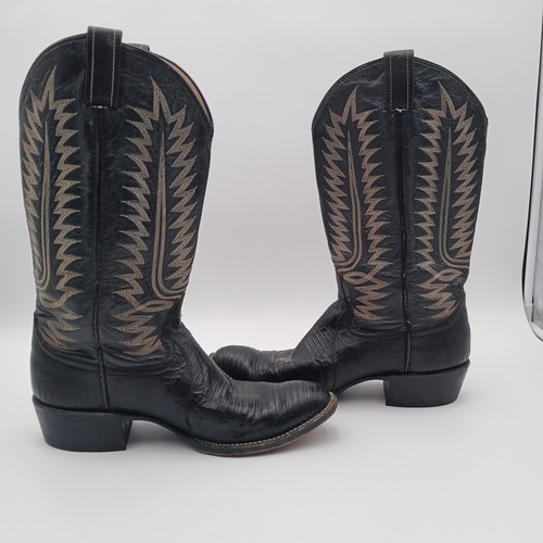 Cowtown Teju Lizard Exotic Cowboy Boots 9 W844 Western Black Stitching Leather - Picture 8 of 13