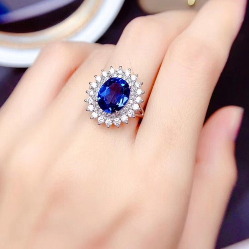 2pc Swiss Blue White Topaz Gemstone Luxury Women Silver Necklace Ring Set - Picture 5 of 6