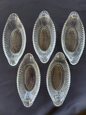 5 Pc Glass Oval Relish Candy Banana Split Dishes Handles Scalloped 9.25x4.25x1.3