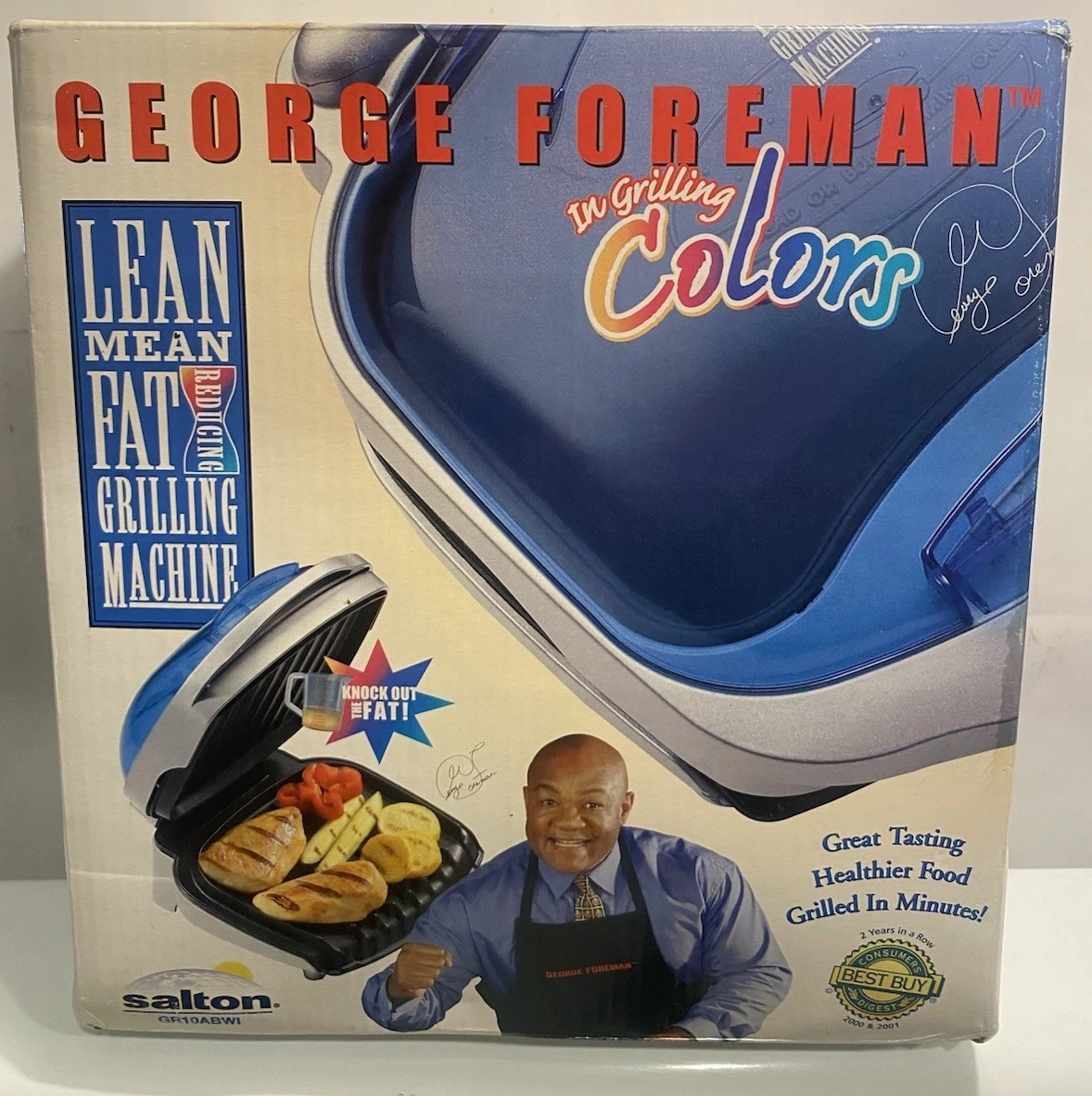 NOS George Foreman Grill In Grilling Colors Blue Salton GR10ABWI New HTF