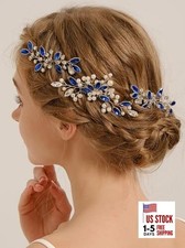 Bride Blue Wedding Hair Side Comb with Hair Pins Pearls Women Hair Comb