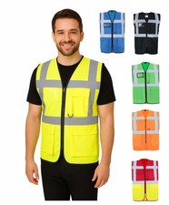 Warnweste mit Reißverschluss &Taschen auch gefüttert Funktions Sicherheitsweste