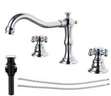 AKLFGN Double Handles 8 in. Widespread Bathroom Faucet 3-Hole Waterfall w Drain