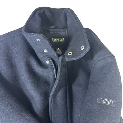 Aigle Wool Coat Mens Medium Black Zip Up Layered Jacket