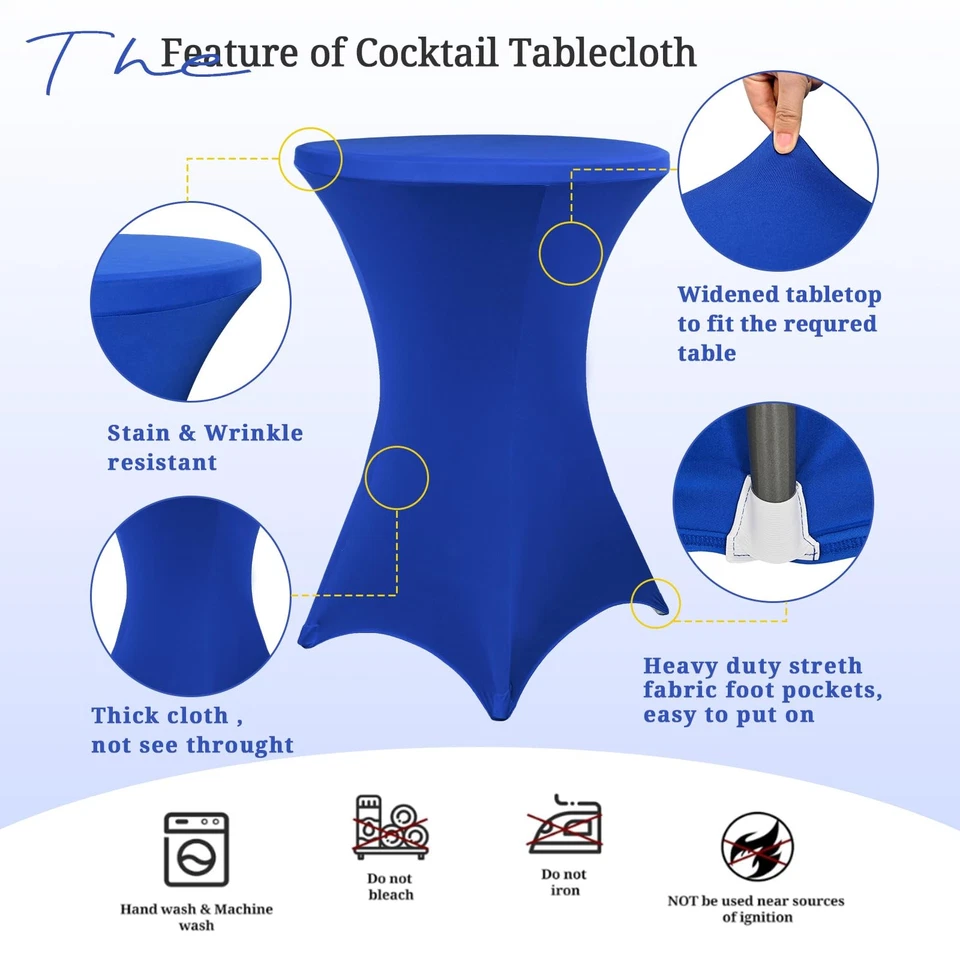 10 Pack Spandex Square Corners Tablecloths 32"x43" Royal Blue Fitted High Top... - Image 4 of 4
