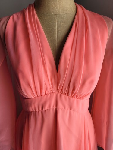 Dan Lee Couture Vintage 70s Pink Dress Gown w Sheer Cape Sleeves 14 - Picture 3 of 13