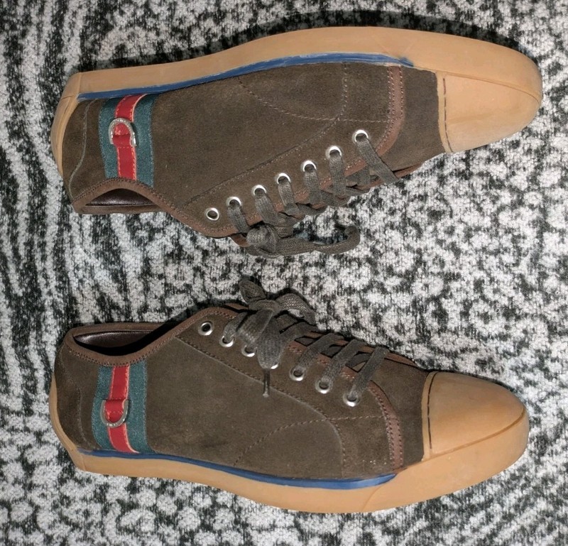 Vintage Gucci Men's Brown Suede Low Top GG Sneakers US Size 10.5/11 - EU 44 Good