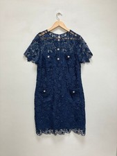 V by Very Dress Womens 14 Navy Lace Short Sleeve Party Dress Rhinestone Buttons