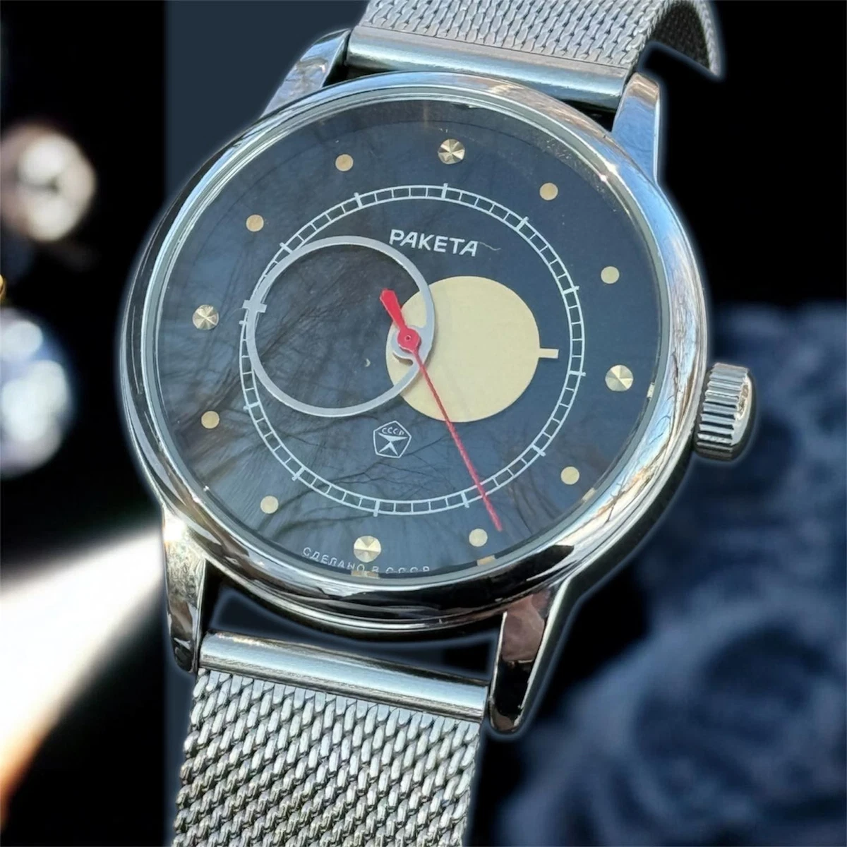 Montre Mécanique Raketa Aviator 2609.HA - Cadran Bleu, Boîtier Acier, Bracelet Cuir, Vintage