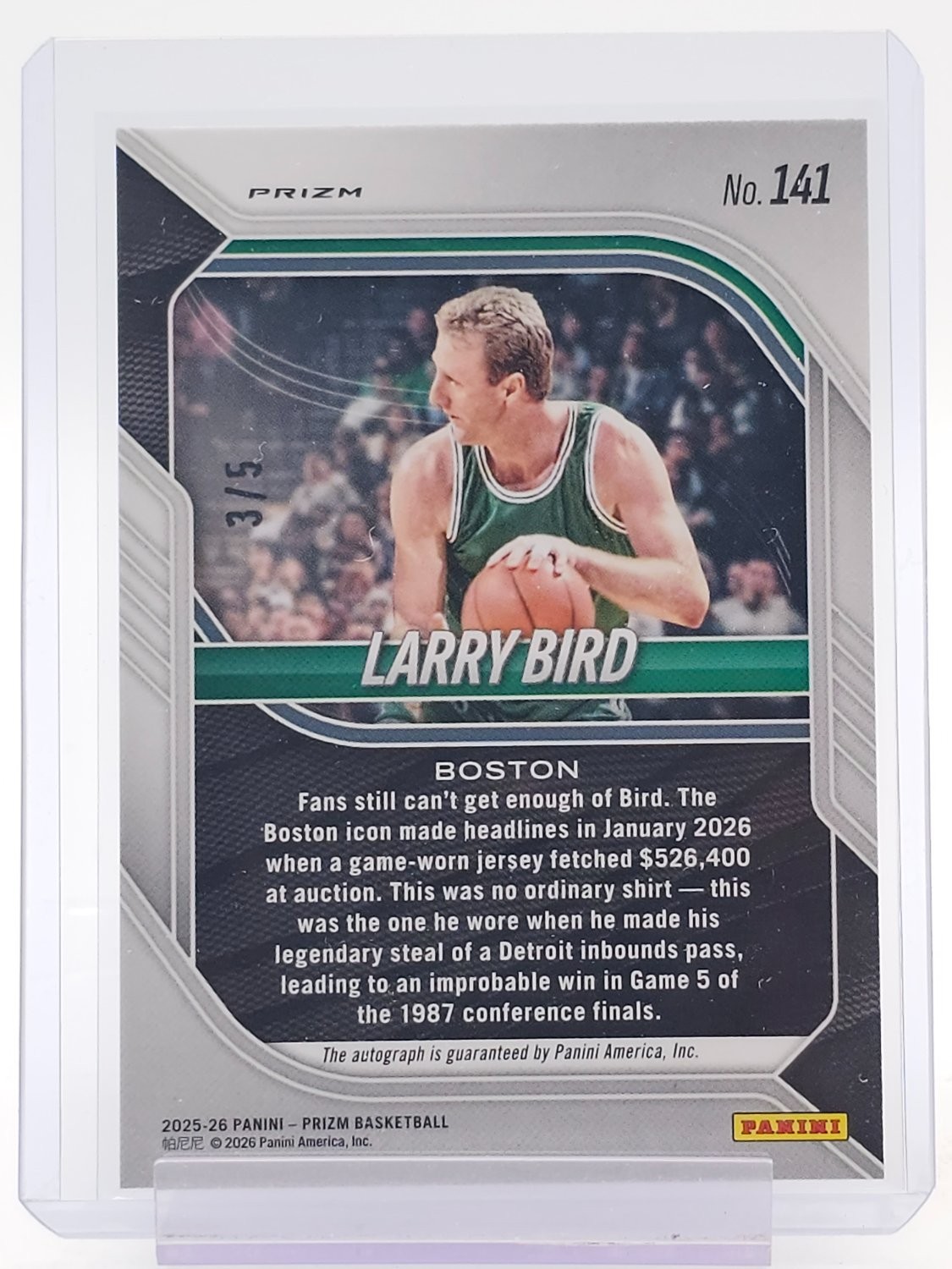 LARRY BIRD 2025-26 PANINI PRIZM BASKETBALL GOLD VINYL AUTO /5 #141 CELTICS Q0154 view 2