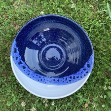 Große Kunstkeramik Schale Schüssel Steingut Glasur Handgefertigt grau u Blau 31 