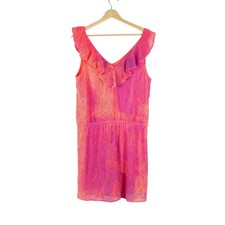 Lilly Pulitzer Dress Pink Size Large Coral Lace Ruffle V Neck Sleeveless Women's