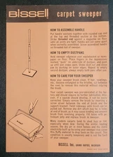 Vintage Bissell Carpet Sweeper - Product Flyer - Assembly and Care Instructions
