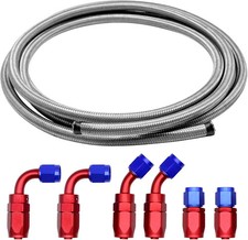 12FT 6AN Fuel Line Hose AN6 3/8" Silver Stainless Steel Braided CPE Tube Oil