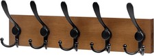Coat Rack Wall Mount,16.7 Inch Wooden Wall Coat Hanger with 5 Triple Hooks,1 Pcs