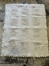 Handmade Baby Quilt 38  X 47  Teddy Bears Cream And Yellow Colors Cute Vintage
