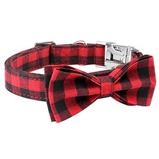 Plaid Dog Cat Collar Bowtie Heavyetal Buckles Soft Comfy Adjustable M Red Plaid
