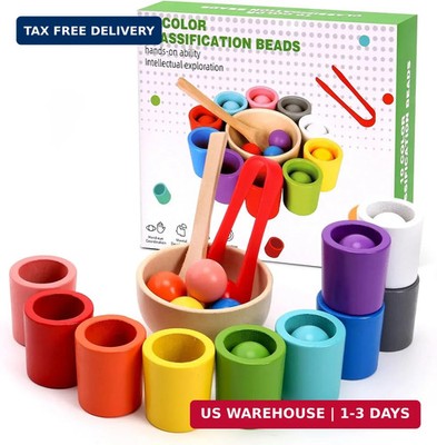 10 PCS Rainbow Balls in Cups, Mini Wood Classification Cup Game, Rainbow Sorting
