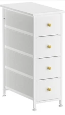 Narrow Storage Cabinet Nightstand Dresser with 4 Drawers Slim Fabric Tower