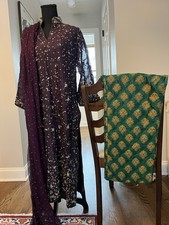 Eggplant and Green 3 Piece Kurta and Pant Set Medium Formal Wear