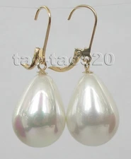 AAA big pear 15X21mm white drip south sea shell pearl earring 14k gold hoop