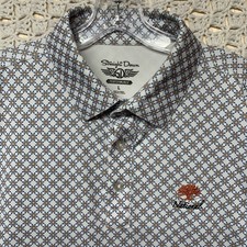 Straight Down Men's Sz L Blue White Floral Performance Golf Polo Shirt Casual