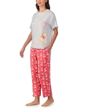 Disney Winnie The Pooh Soft & Stretchy Short Sleeve And Pant Pajama Set Size S