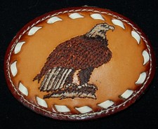 VINTAGE Belt Buckle Leather Embroidered Eagle Beautiful Southwestern Buckle 